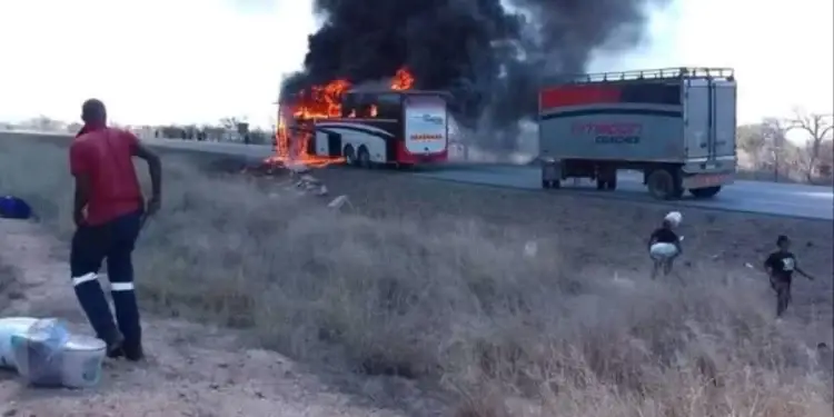 Passengers cheat death after cross-border bus catches fire