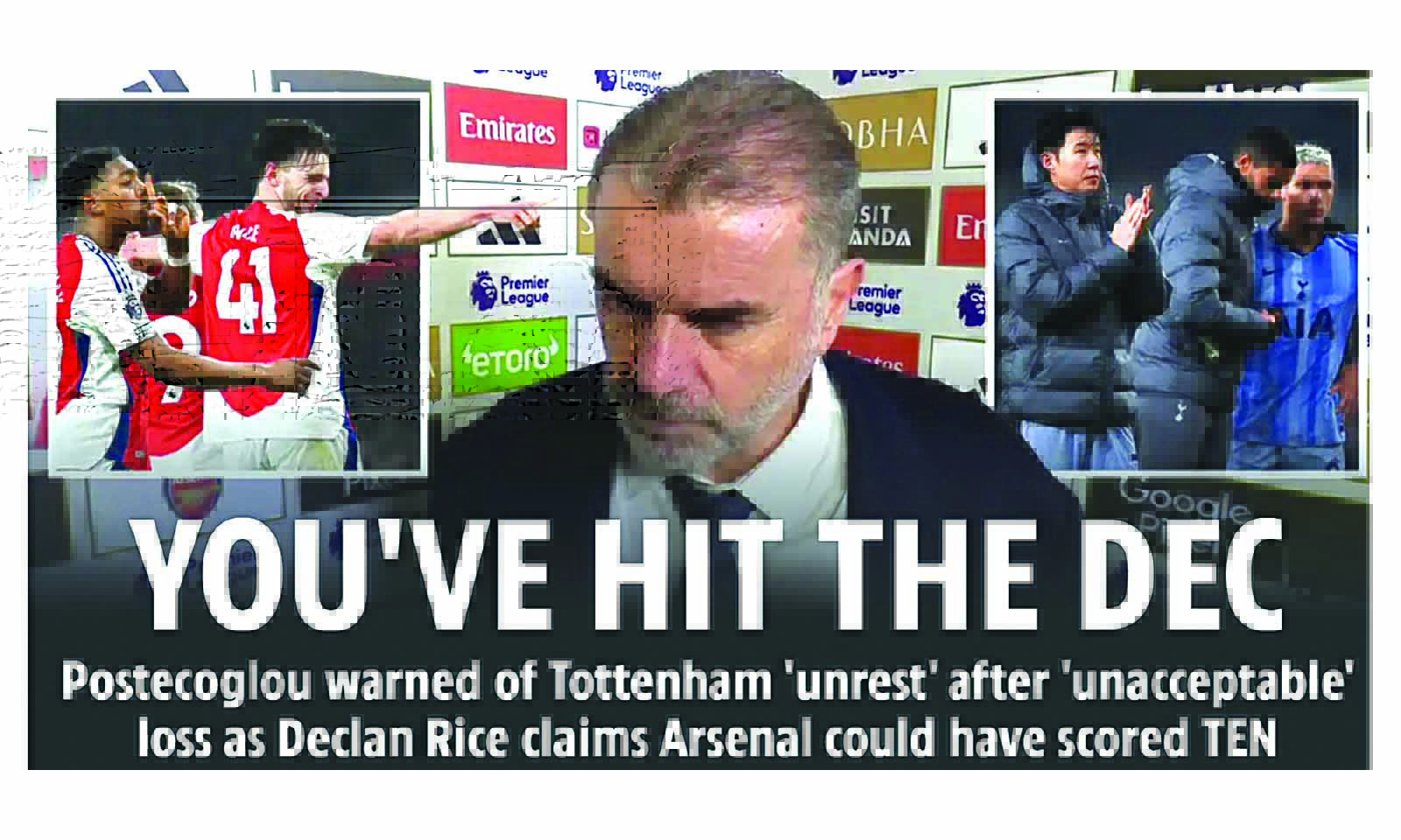 ANGE POSTECOGLOU was warned of “unrest” in his Spurs camp — after Declan Rice delivered a humiliating verdict on Arsenal’s comeback win.