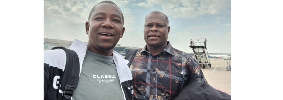 RUNNING THE SHOW . . . Pacific Storm Eastern Region chairman, Simba Wisdom, and secretary general, Benjamin Chindima get a Kodak moment just before an international tour of duty
