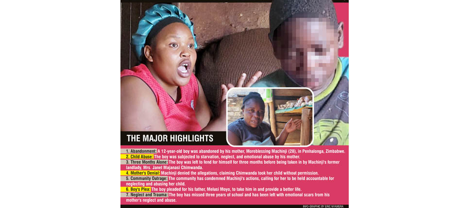 The 12-year-old boy was left to fend for himself for three months after being abandoned by his abusive mother