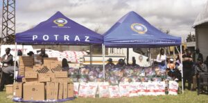  Some of the laptops and food hampers donated by First Lady Dr Auxillia Mnangagwa to people living with disabilities and other organisations during the 2025 national World Telecommunication and Information Society Day commemoration at Rudhaka Stadium 