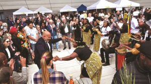 The Zimbabwean cultural group comprising local artistes, men and women from the Zimbabwe Republic Police, Air Force of Zimbabwe and Zimbabwe Prisons and Correctional Service entertains guests at the Zimbabwean stand during the 1st edition of the Paris 17th International Gastronomy Festival in Paris yesterday