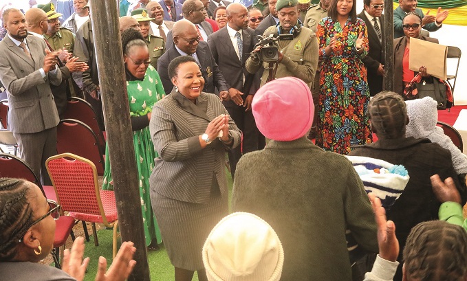 First Lady Dr Auxillia Mnangagwa, who is the patron of the Marondera Female Open Correctional Institution, is joyously welcomed at the institution for the official opening of the digital and vocational training centre in Mashonaland East on Friday