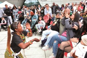 A member of the cultural group performs Zimbabwean cultural rites while entertaining guests during the 1st edition of the Paris 17th International Gastronomy Festival in Paris yesterday