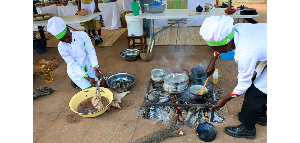 Schoolchildren from Manicaland prepare chicken in the traditional Ndau style, alongside other dishes unique to their province, during a gastronomy competition held alongside the Zviperengo Cultural Quiz Programme, initiated by Culture and Heritage patron, First Lady, Dr Auxillia Mnangagwa, in Manicaland on Wednesday