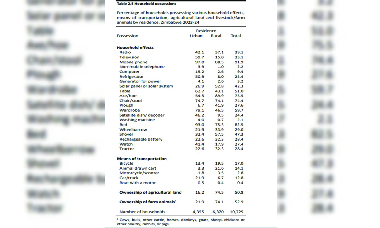 Mobile phones, beds, and hoes top household ownership — ZDHS