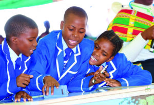 Beitbridge Primary School children debate on the answer during the cultural quiz organised by Culture and Heritage Ambassador First Lady Dr Auxillia Mnangagwa in Matabeleland South yesterday. - Pictures: John Manzongo