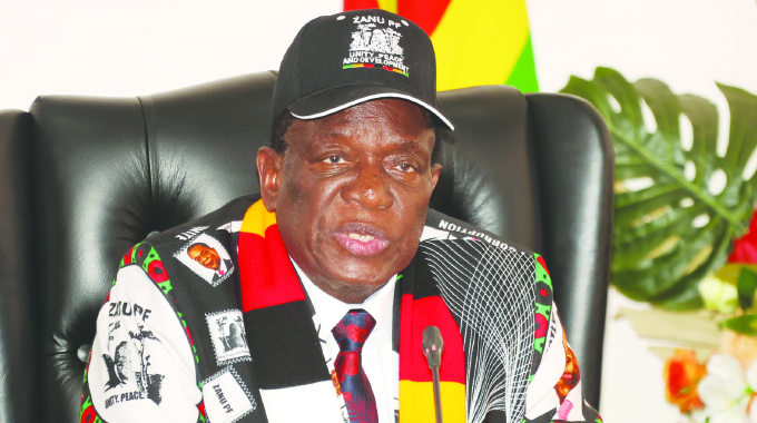 Zanu-PF First Secretary President Mnangagwa addresses the 385th Ordinary Session of the Politburo at the party’s headquarters in Harare yesterday. — Picture: Believe Nyakudjara