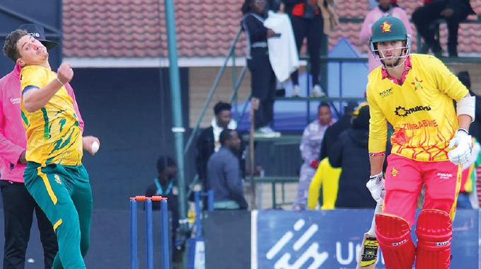 Action from the match between Zimbabwe and South Africa at Harare Sports Club on Sunday