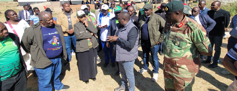 ZANU PF National Chairman, Cde Oppah Muchinguri-Kashiri (centre and with a cap) leads the National Conference Coordination Technical Committee in inspecting the proposed venue for the 22nd National People’s Conference to be held in Mutare in October.- Picture: Tinai Nyadzayo