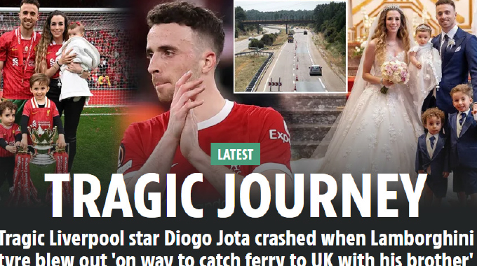 Tragic: Liverpool star Diogo Jota crashed when Lamborghini tyre blow out ‘on way to catch ferry to UK with his brother’