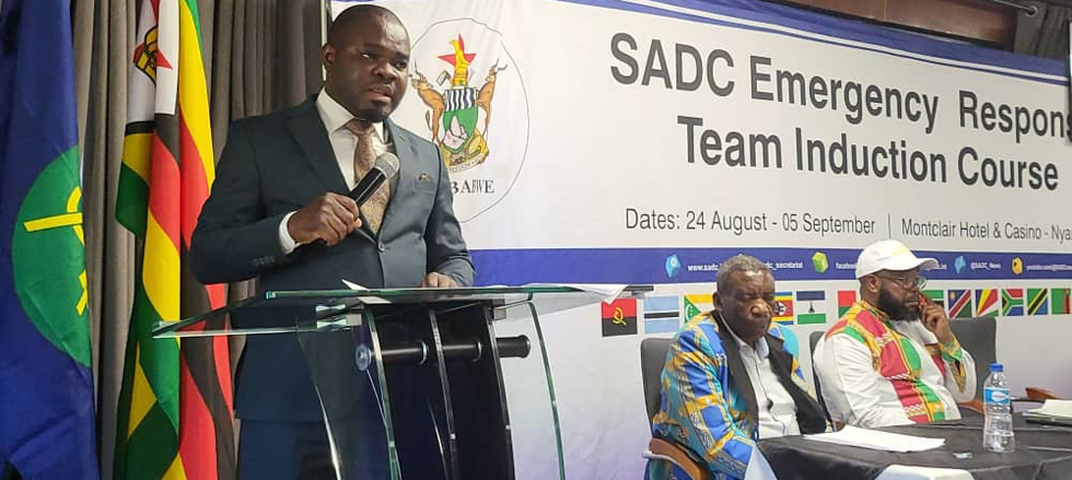 Local Government and Public Works Deputy Minister, Engineer Benjamin Kabikira addresses delegates during the SADC Emergency Response Team (ERT) training in Juliasdale on Wednesday