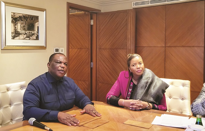 Vice President Dr Constantino Chiwenga fields questions from the media in New Delhi, India, yesterday in the presence of Zimbabwe’s Ambassador to India Stella Nkomo. —Picture: Mukudzei Chingwere