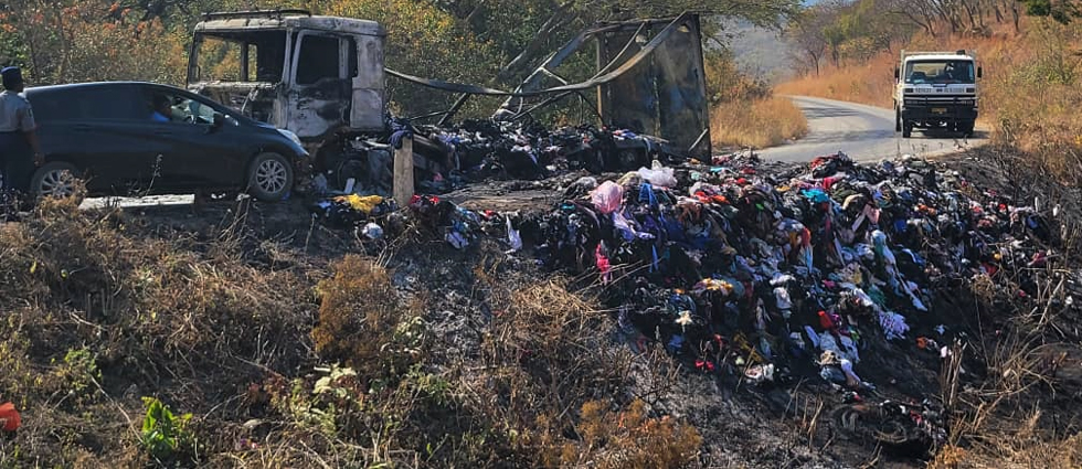 The vehicle ferrying second-hand bales was reduced to a shell