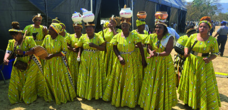 Women from Chief Zimunya perform the dynasty’s cultural rites after the official opening of the Expo