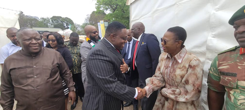 Home Affairs and Cultural Heritage Minister, Honourable Kazembe Kazembe, arrives accompanied by Minister of State for Manicaland Provincial Affairs and Devolution Advocate Misheck Mugadza (wearing scaff)