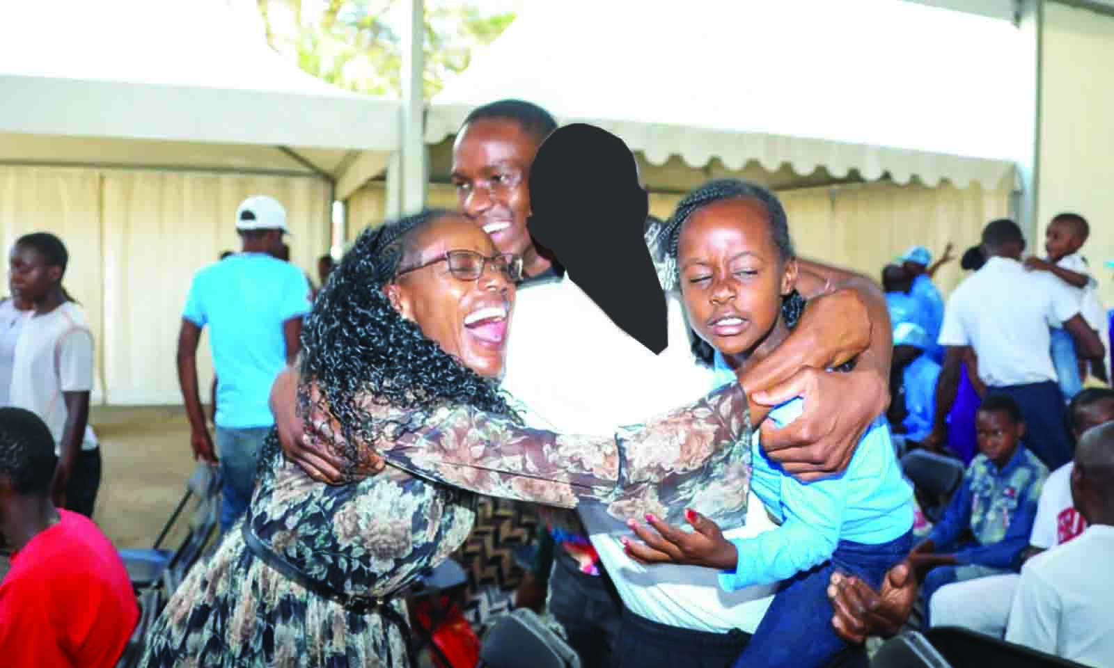 A drug patient at the Angel of Hope Drug Rehabilitation Centre in Mbare rejoices with his family during a heart-warming reunion on Sunday