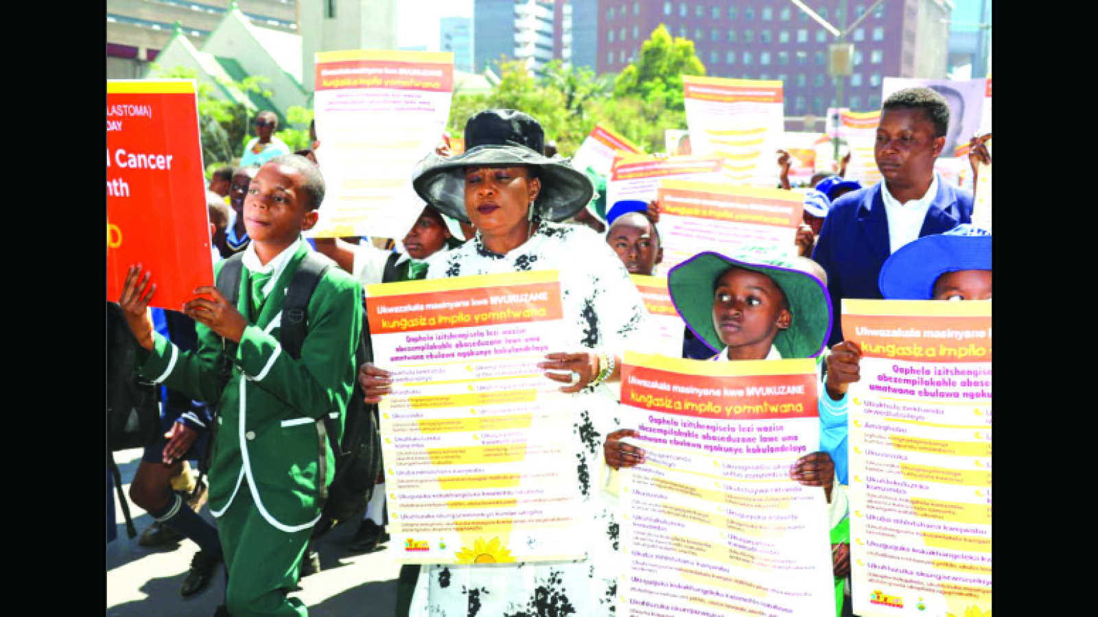 First Lady leads vibrant childhood cancer awareness campaign . . . pays tribute to the late brave Adrian as learners receive BP and sugar checks