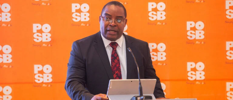 Garainashe Changunda, POSB Chief Executive Officer, addressing guests during the launch of the POSB Solar and Starlink facility