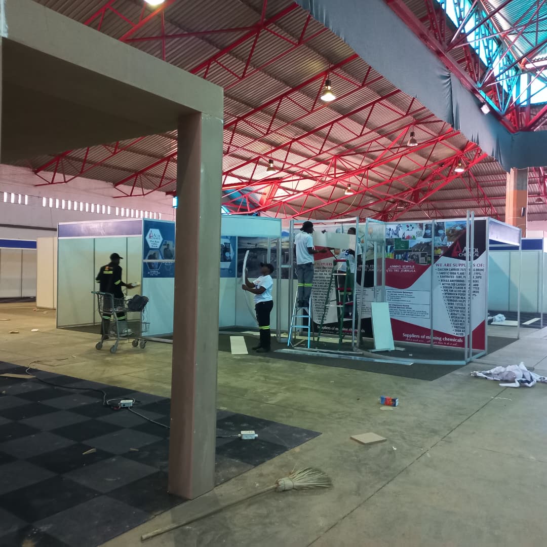 Exhibitors start to set up for Mine Entra, AfriConfex 2025
