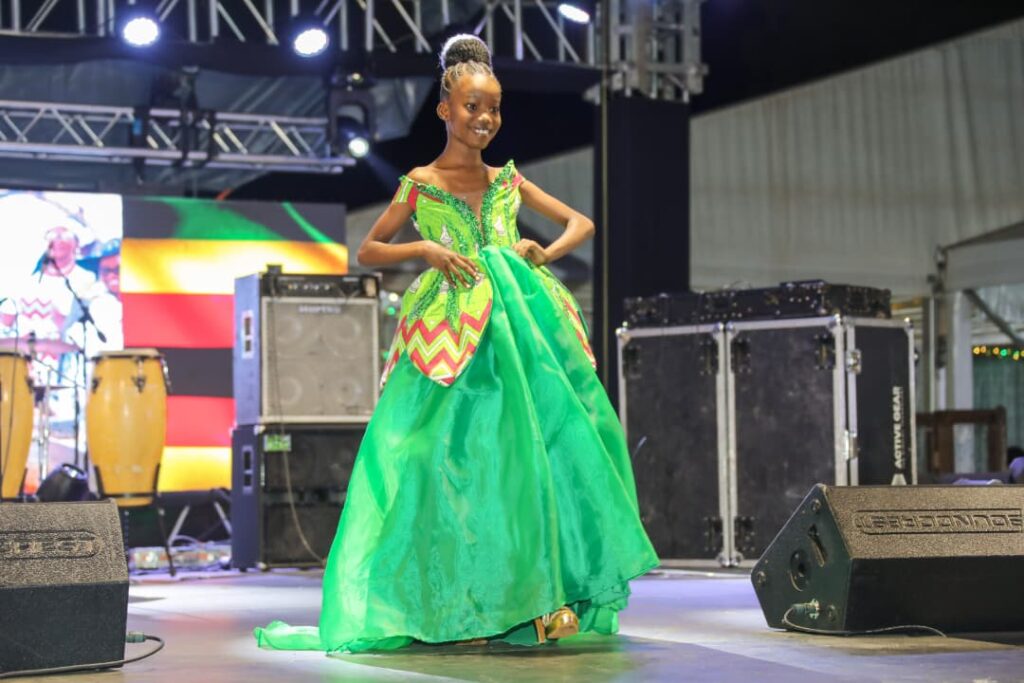 Junior models showcase  stunning creations crafted from national fabric by local designers such as Ivhu Tribe, Zarguesia, Tendayi Mazhinye and Albert Jeyacheya during a vibrant fashion show which was part of the Cultural Gastronomic Dinner at State House in Harare on Friday night