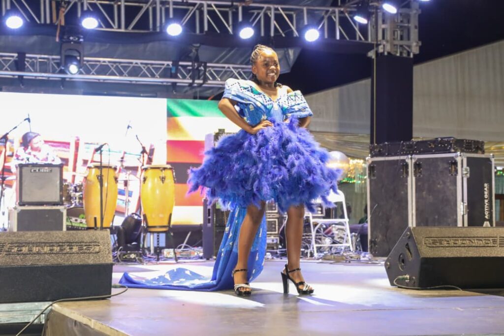 Junior models showcase  stunning creations crafted from national fabric by local designers such as Ivhu Tribe, Zarguesia, Tendayi Mazhinye and Albert Jeyacheya during a vibrant fashion show which was part of the Cultural Gastronomic Dinner at State House in Harare on Friday night