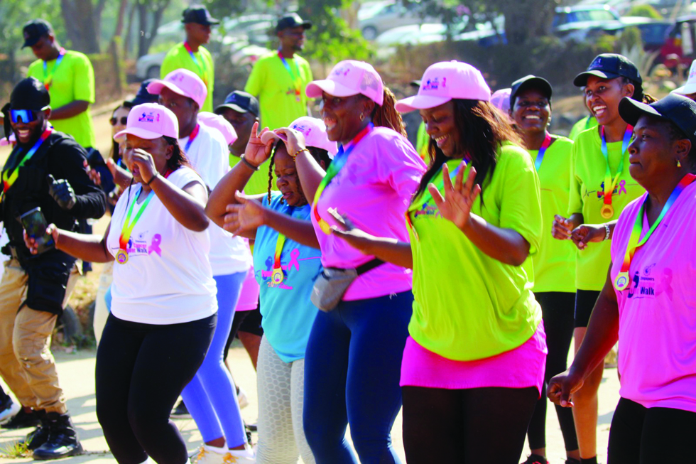 Participants bounce along during the Zumba session during the Zimpapers Cancer Power Walk last Saturday