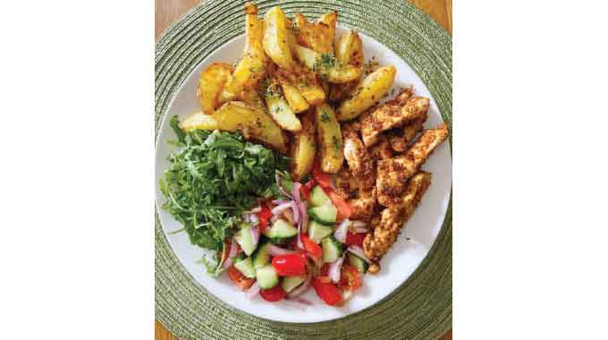Crispy herbed wedges and  zesty pan-seared chicken