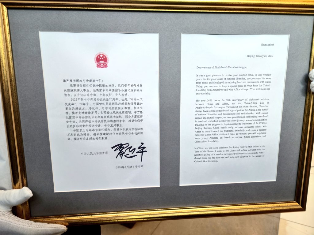President Xi pens special letter to Zim’s war vets