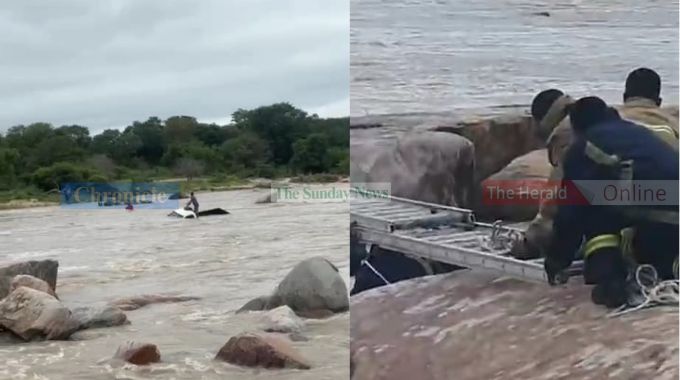 WATCH: Two rescued after vehicle swept away by flooded Mwewe River near Maphisa
