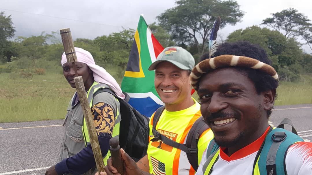 Dr Gasolo joins American long-distance walker Eddie Bond in the Plumtree-Byo walk