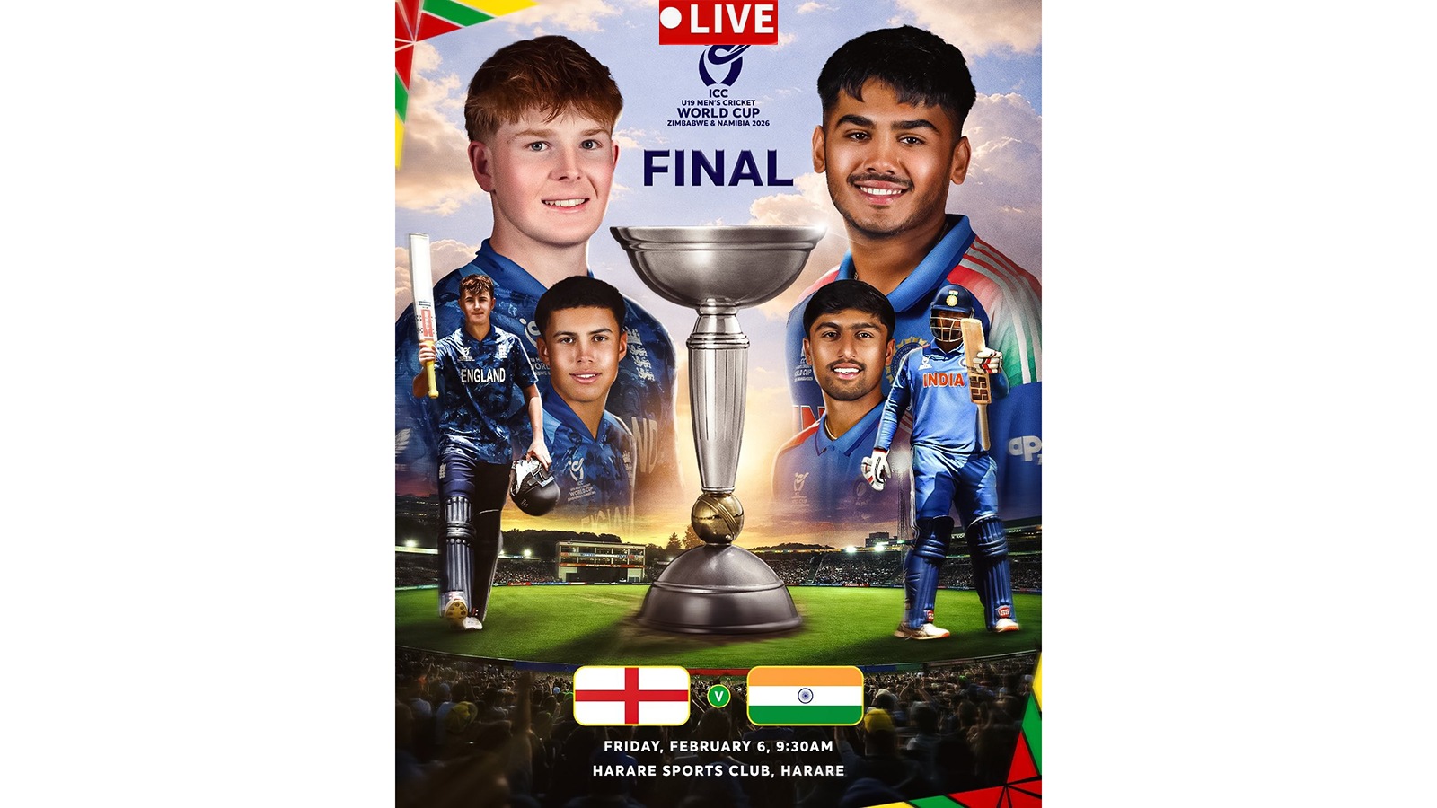 Harare plays host as India, England clash in ICC U-19 World Cup final