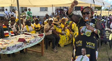 Senator Monica Mutsvangwa addresses women from Zimunya-Marange during the launch of empowerment projects last week