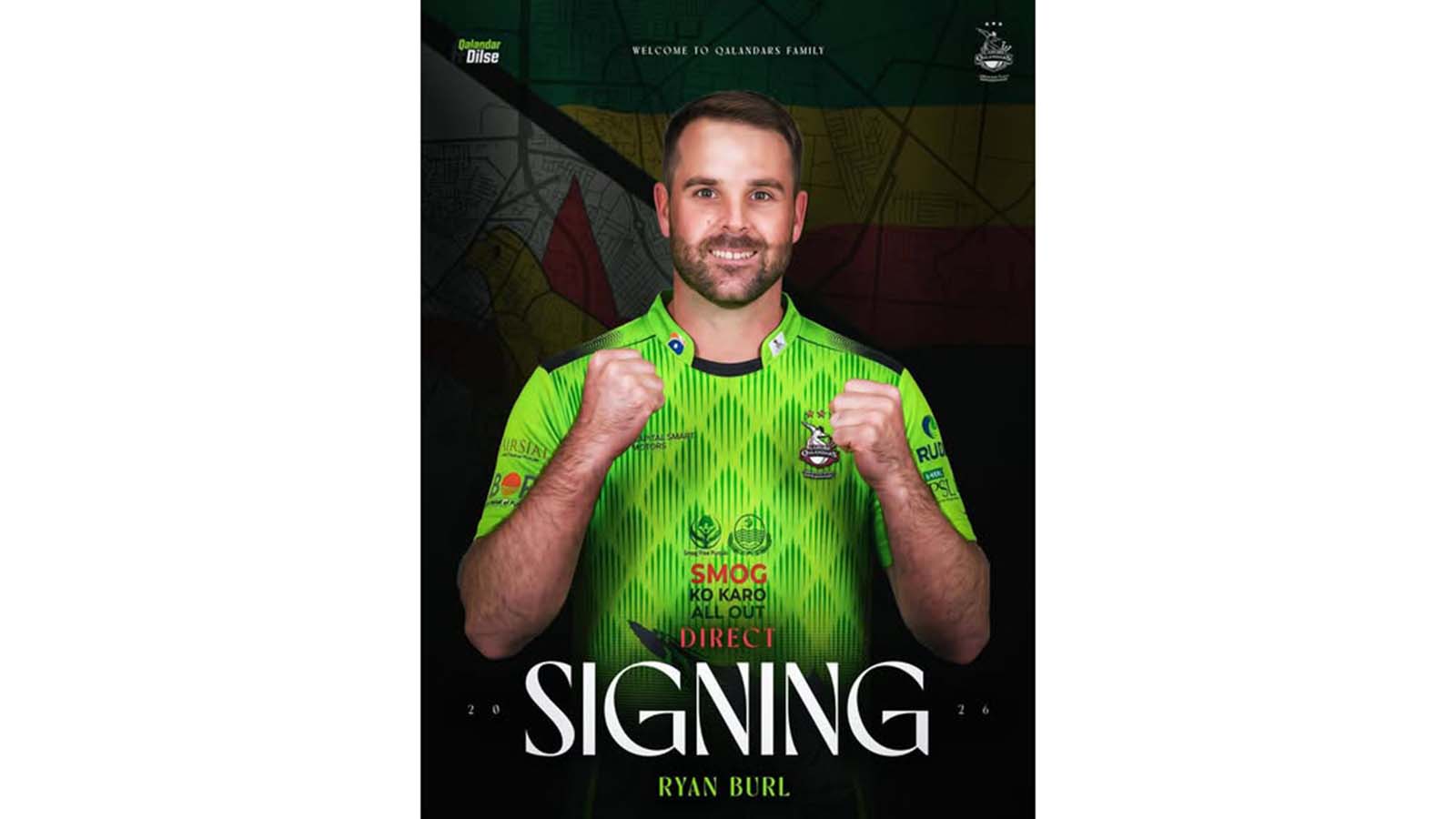 Ryan Burl joins Lahore Qalandars