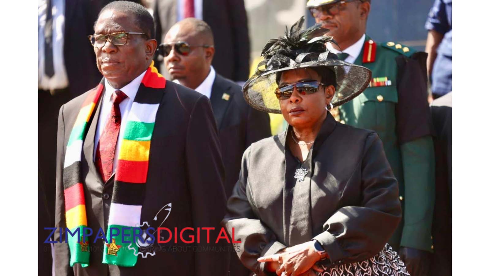 President Mnangagwa arrives at the National Heroes Acre for the triple burial, accompanied by the First Lady, Dr Auxillia Mnangagwa.