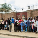 Long, winding queues stretched outside the stadium even after the match had already kicked off