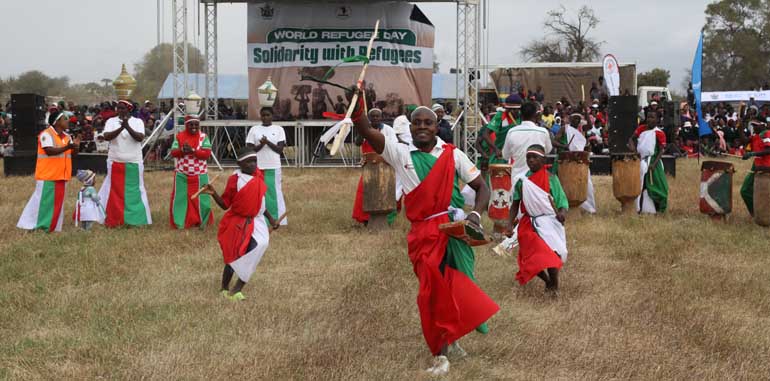 A Burundi dance group performs their cultural dances at the World Refugees Day commemorations at Tongogara Refugee Settlement in Chipinge. - Picture: Nyasha Chawatama