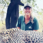 Professional hunter, Ms Tanya Blake poses beside a leopard harvested during a recent safari