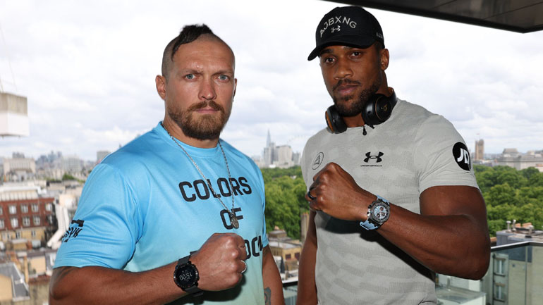 Anthony Joshua (right) has been given a motivational message by Oleksandr Usyk’s team ahead of his fight vs Kristian Prenga