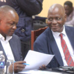 Chief Mutasa (left) exchanges notes with Chief Khumalo