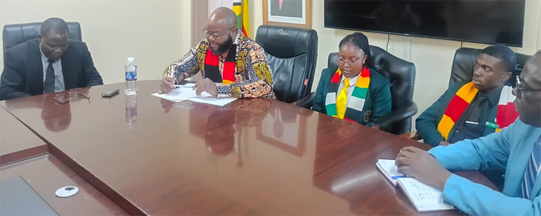 Minister Mugadza, Child Vice Predisdent Honourable Coline Mutepfa and Child Minister of State for Manicaland Provincial Affairs and Devolution Honourable Diylan Gwitira