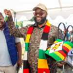 Minister of State for Manicaland Provincial Affairs and Devolution, Advocate Misheck Mugadza (centre) tours the exhibition stands