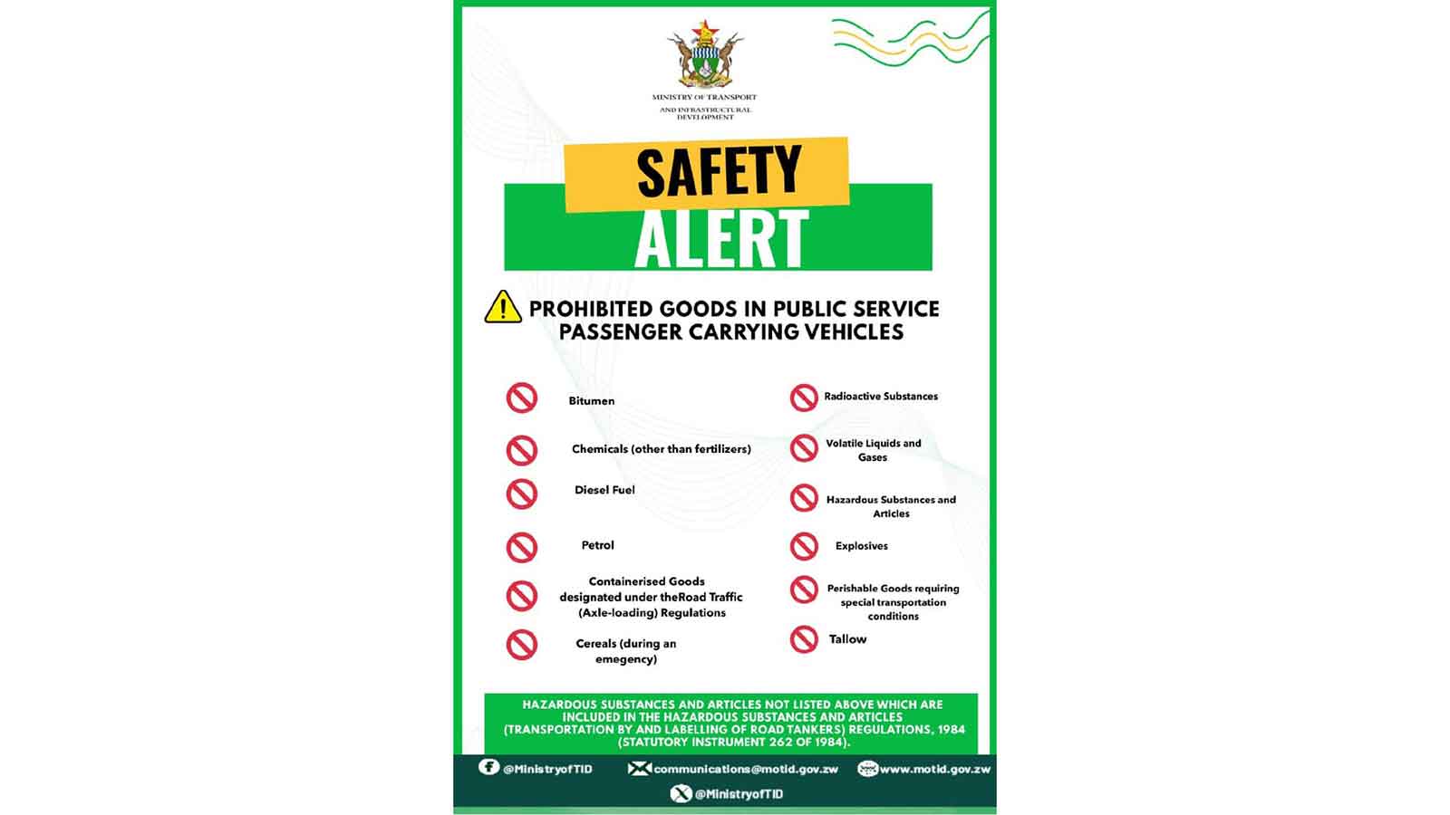 Government warns public transport operators against carrying hazardous goodsGovernment warns public transport operators against carrying hazardous goods