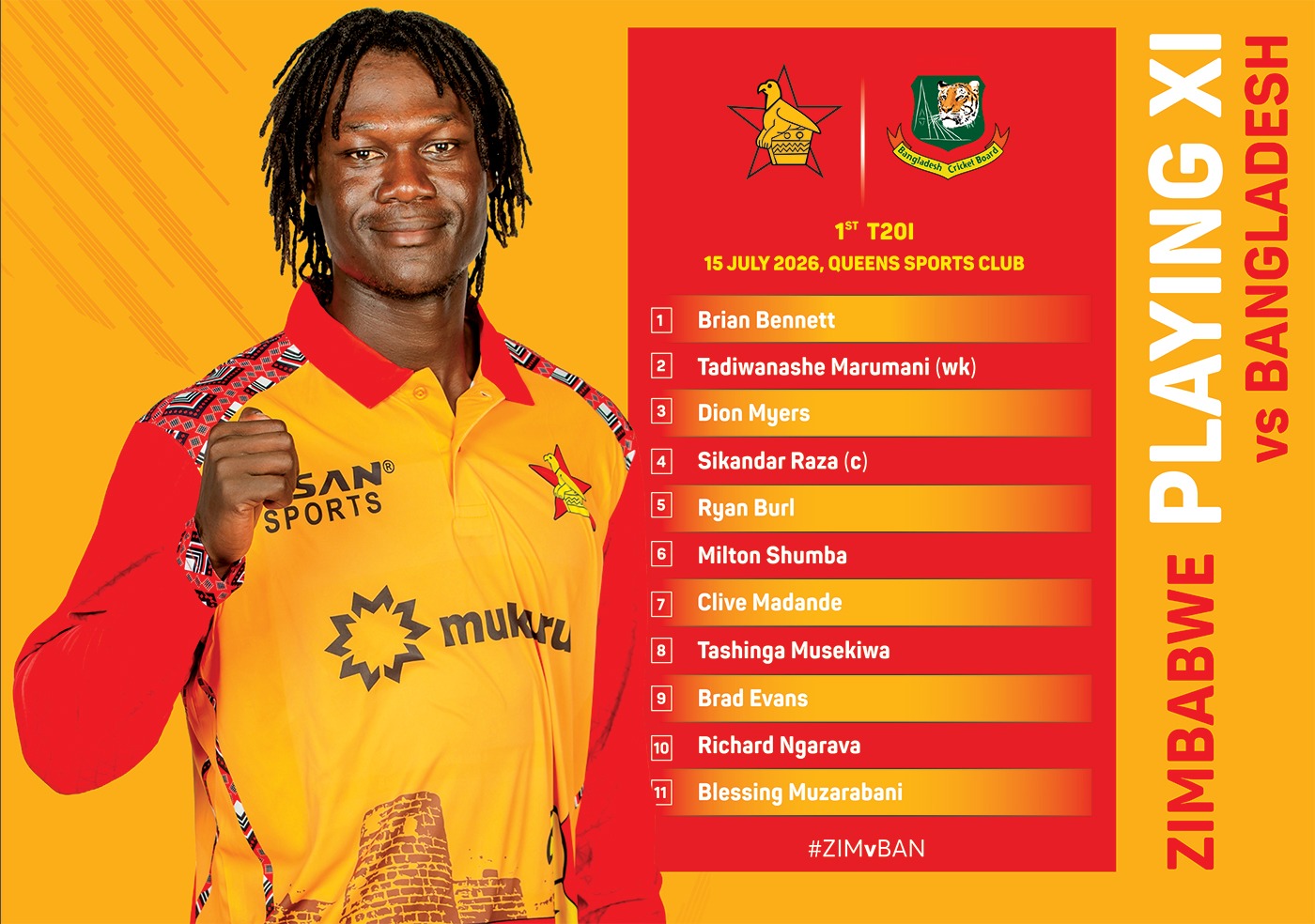 Curran misses out as Zimbabwe, Bangladesh unveil XIs for T20I opener