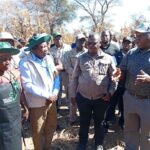 From right: Valley Seeds official Mr Tuch Mapongah, Professor Obert Jiri and farmers Mr and Mrs Mthombeni in Umguza on Friday.