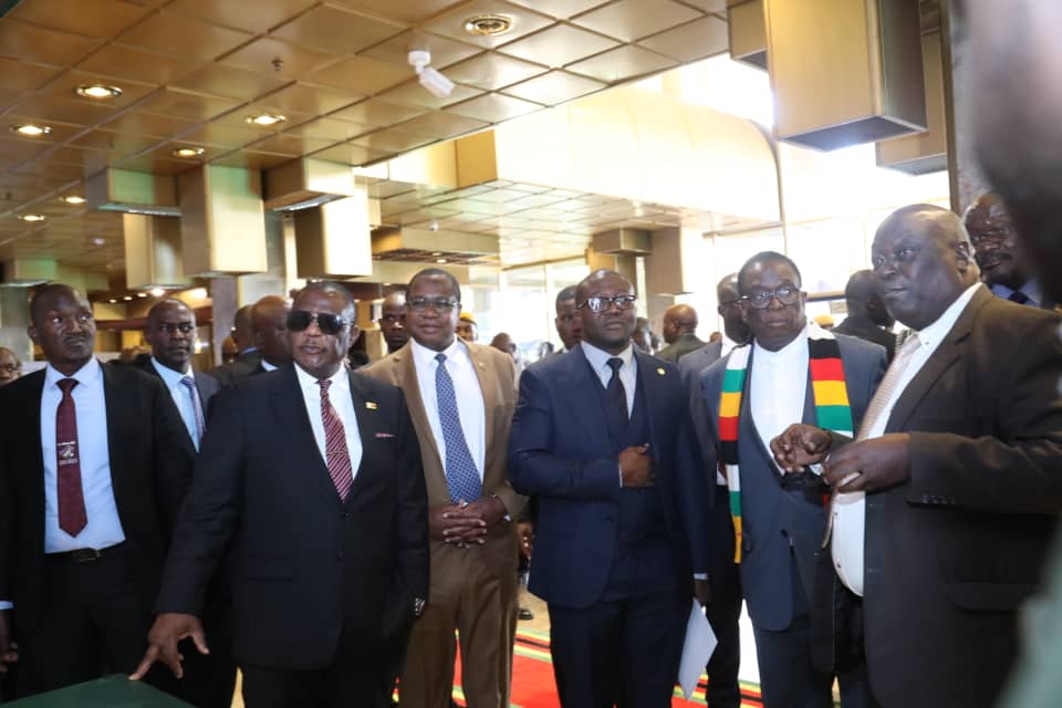 President Mnangagwa accompanied by Vice Presidents Chiwenga and Mohadi tours exhibitors stands