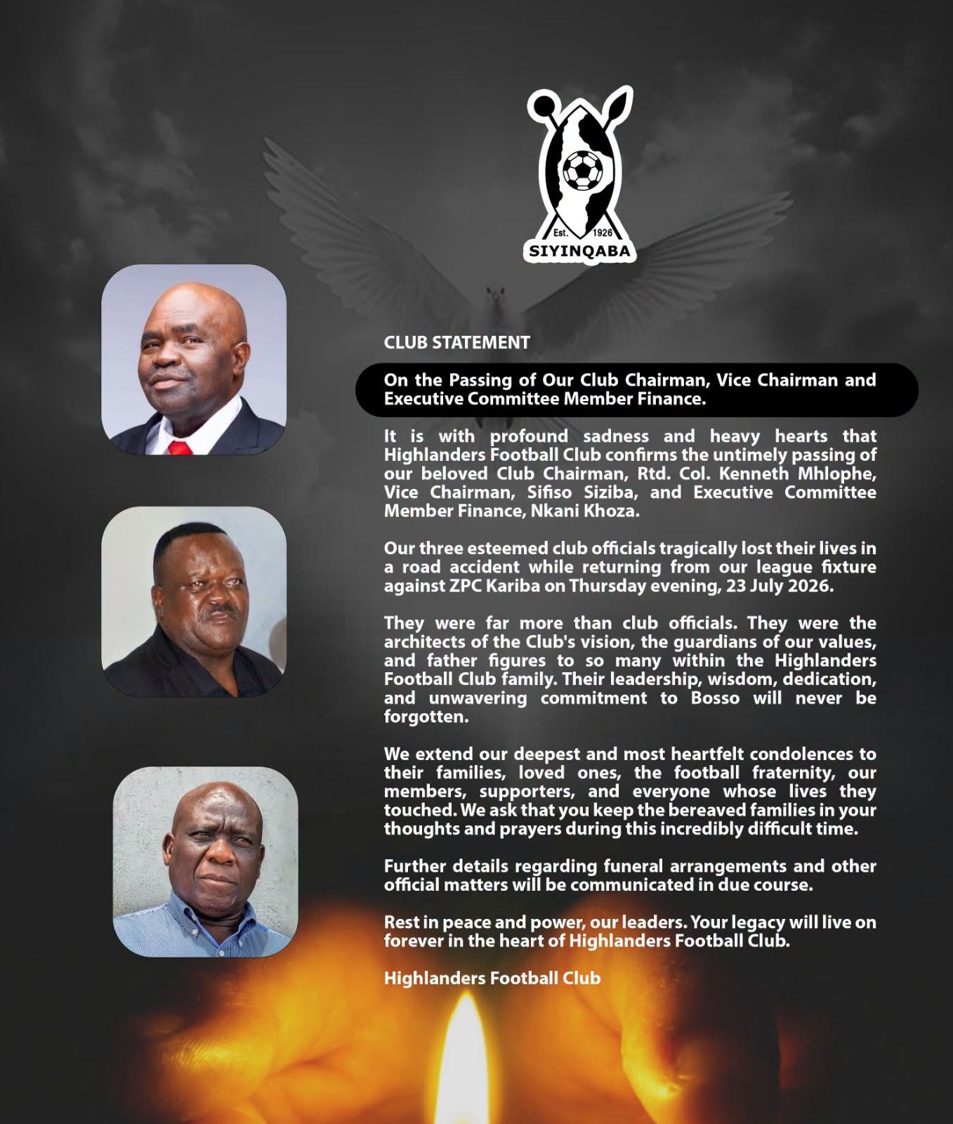 Highlanders pays tribute to three executives killed in road accident