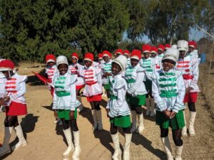 Induna High School drum majorettes prepare to perform at the army schools sports awards ceremony in Bulawayo on Friday