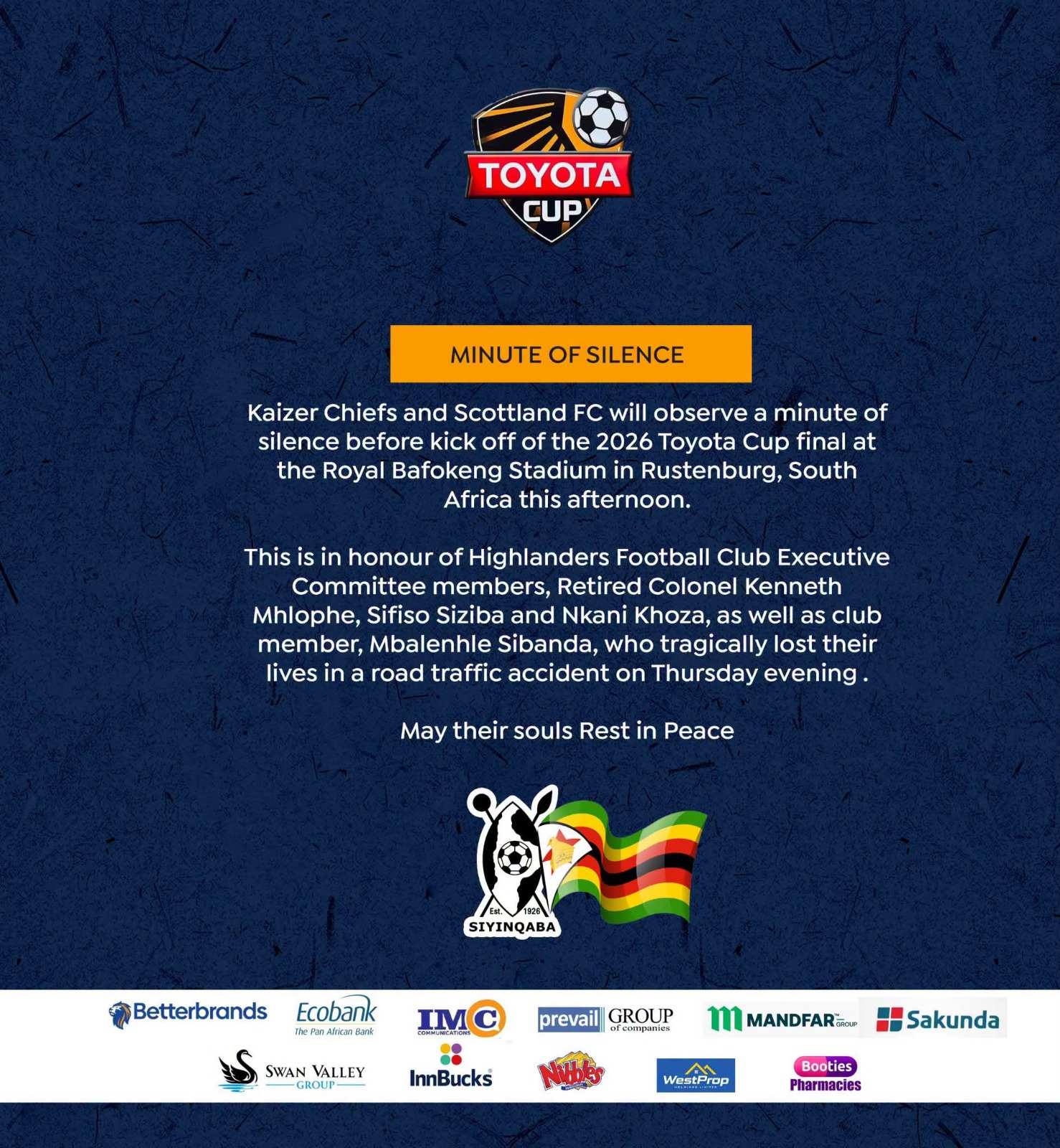 Kaizer Chiefs, Scottland FC to honour Bosso quartet with minute of silence