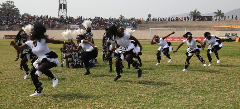 Dapurahunanzva Dance Group performs during the provincial Zimbabwe Defence Forces Day celebrations held at Sakubva Stadium